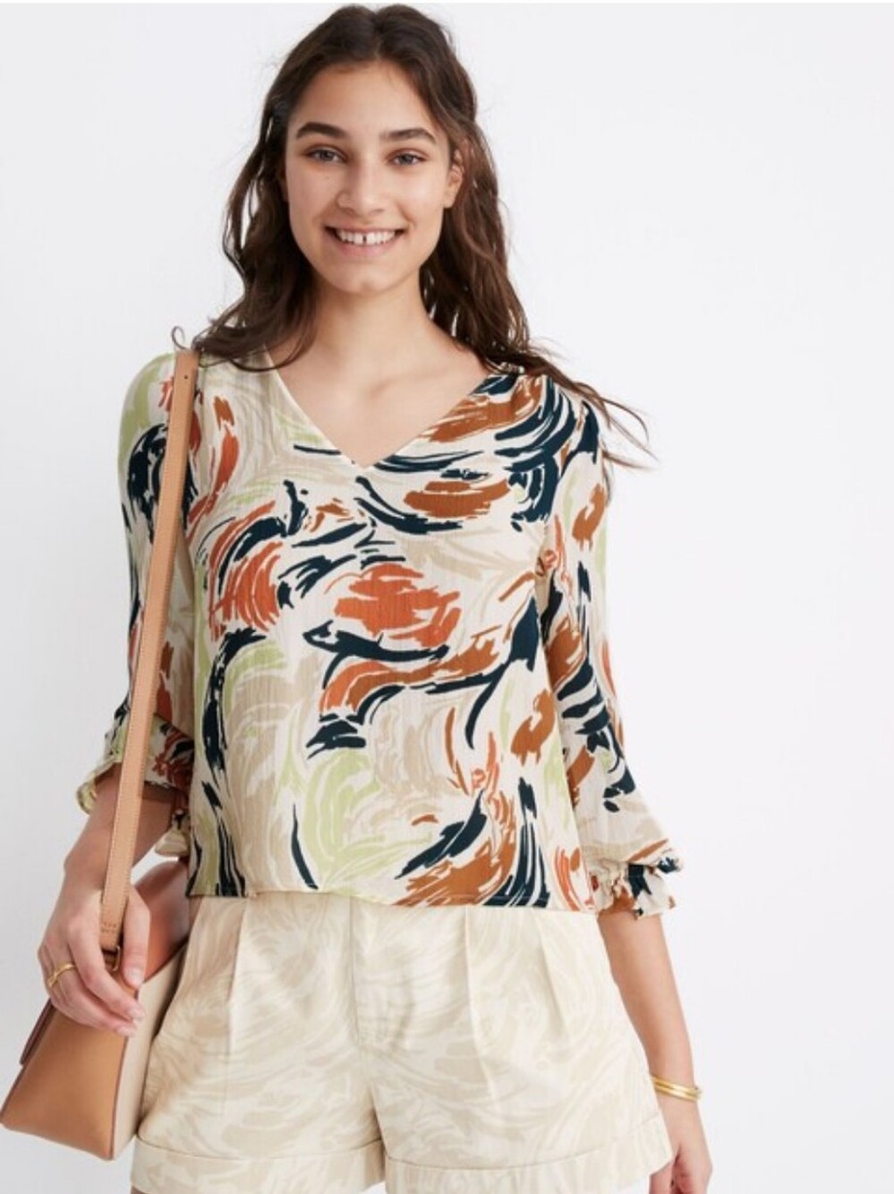 Madewell Women's V-Neck Printed Blouse - Multi Color